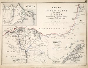 Mapa Dolního Egypta a části Sýrie, publikoval William Blackwood and Sons, Edinburgh und London, 1848 (ručně kolorovaná rytina)